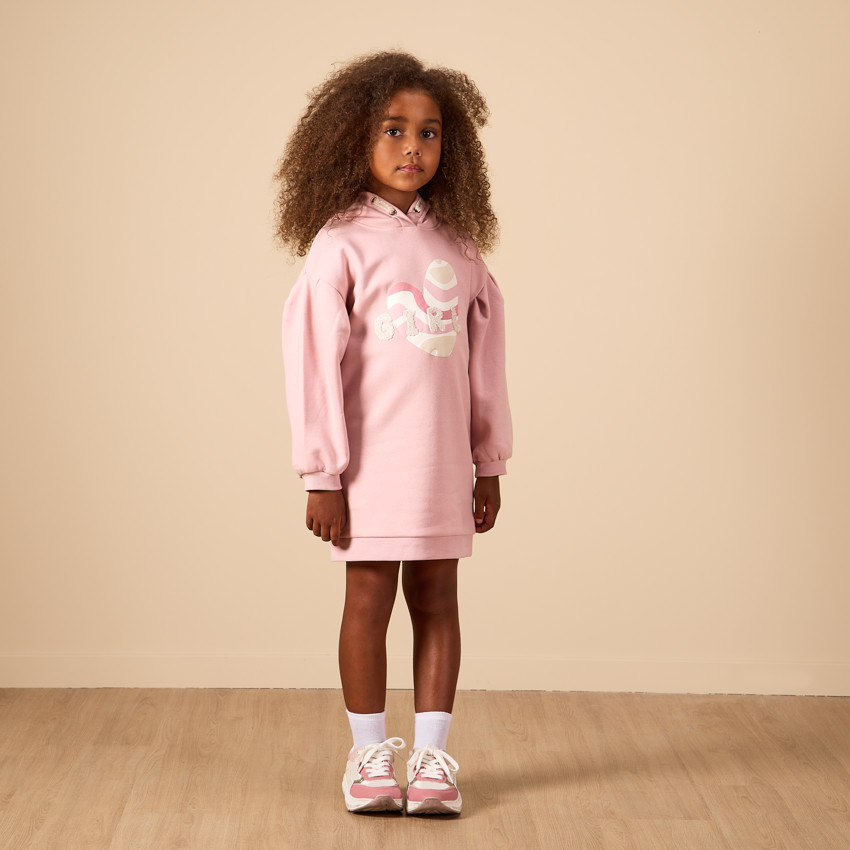 Robe uni à manches tombantes avec print bouclette pour fille 