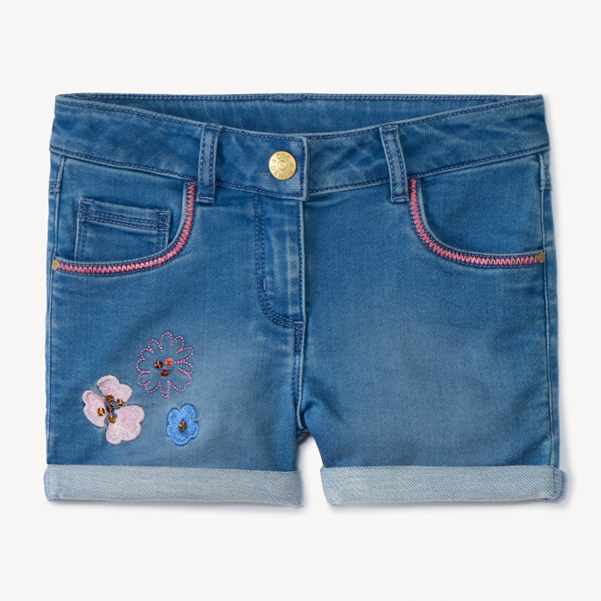 Short en jean avec broderies et sequins pour fille 