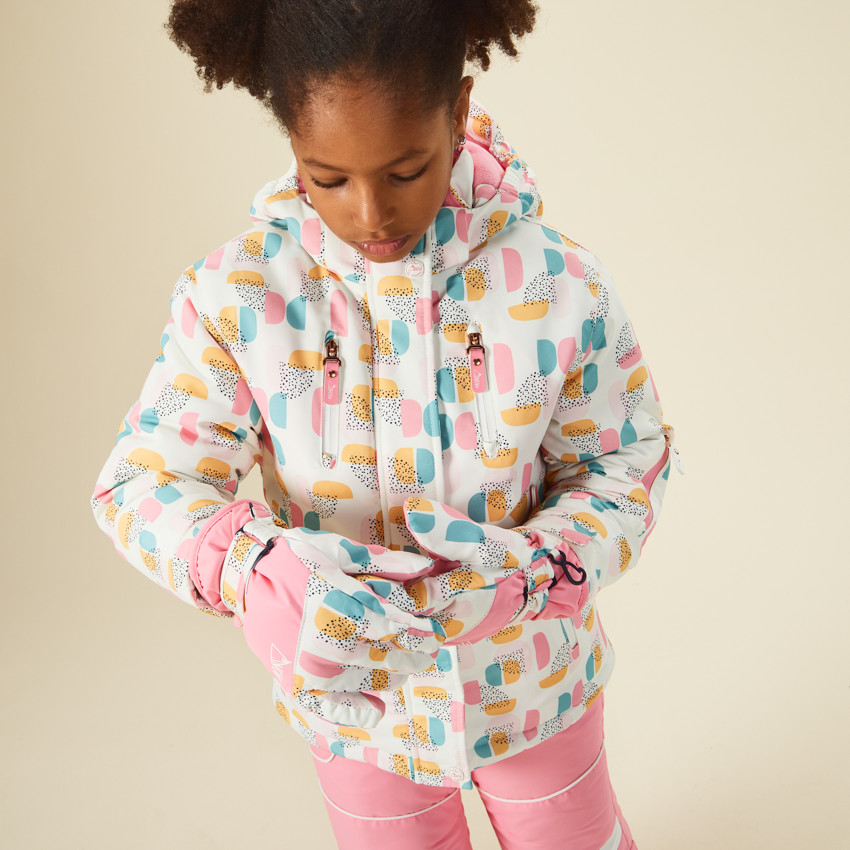 Blouson de ski à capuche amovible et imprimé graphique pour fille 