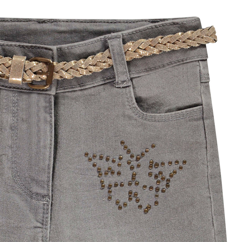 Jeans van denim met gevlochten riem en vlinder voor meisjes 