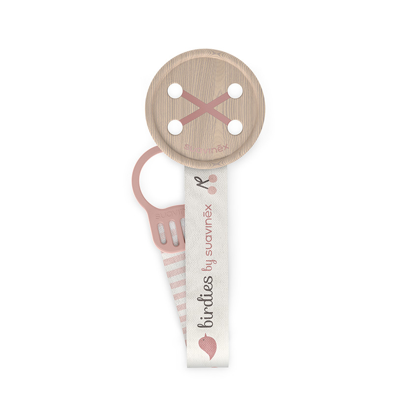 Attache-sucette ruban Birdies rose 