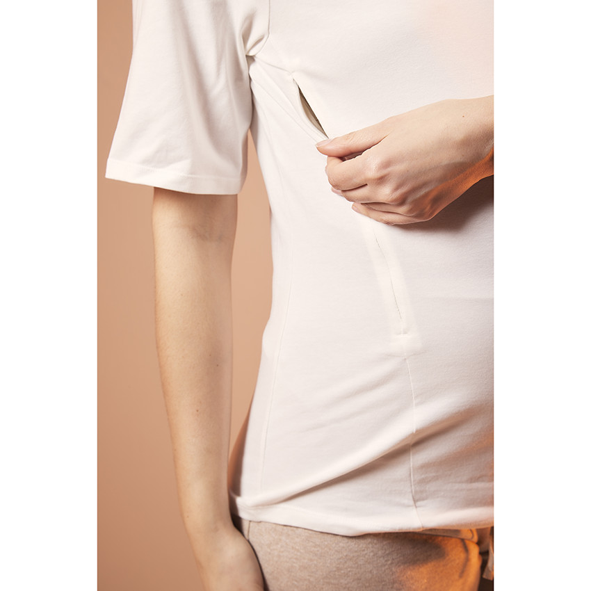 Zwangerschap T-shirt met 3/4 mouwen en ritsen voor borstvoeding 