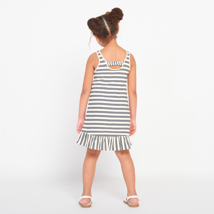 Mouwloze gestreepte jurk met ruches voor meisjes 