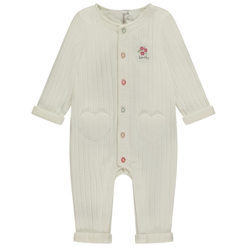 Combinaison longue en maille côte avec badge brodé pour bébé fille 
