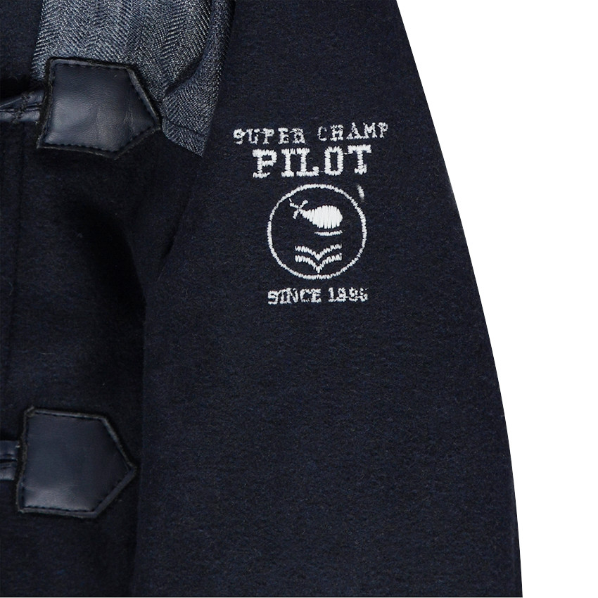 Duffle coat van polyester en wol gevoerd met geruit flanel 