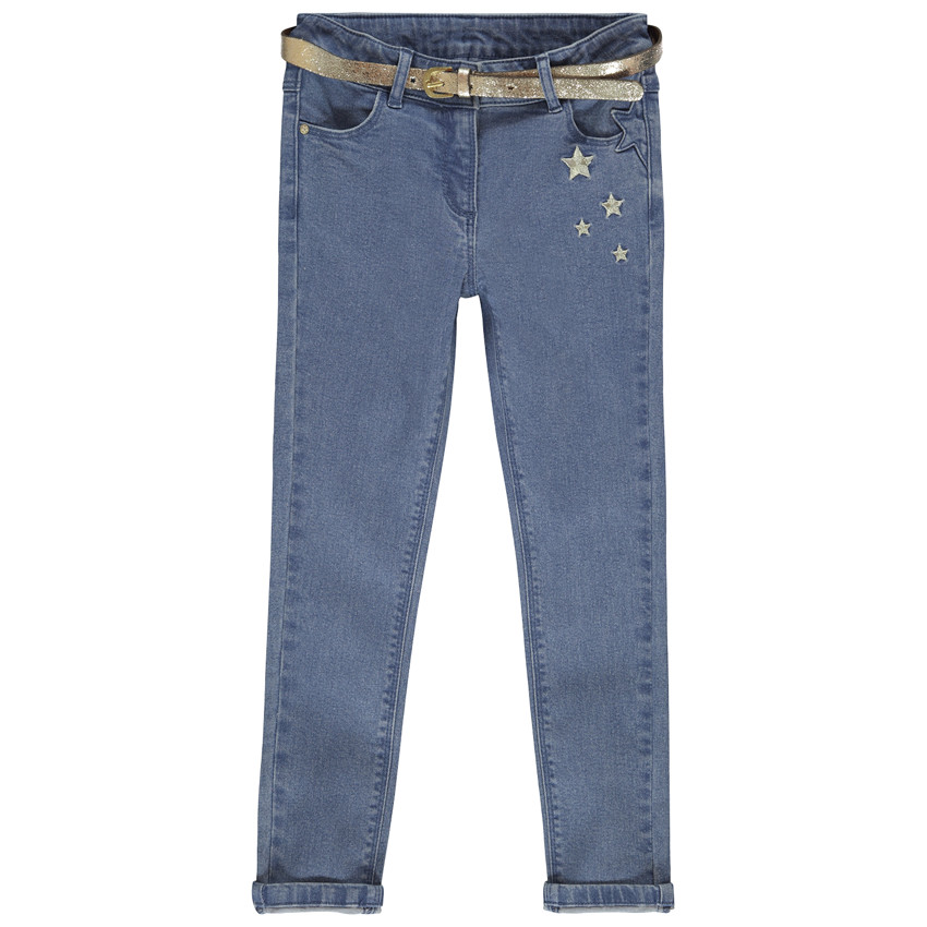Jean slim avec étoiles brodées et ceinture pour fille 