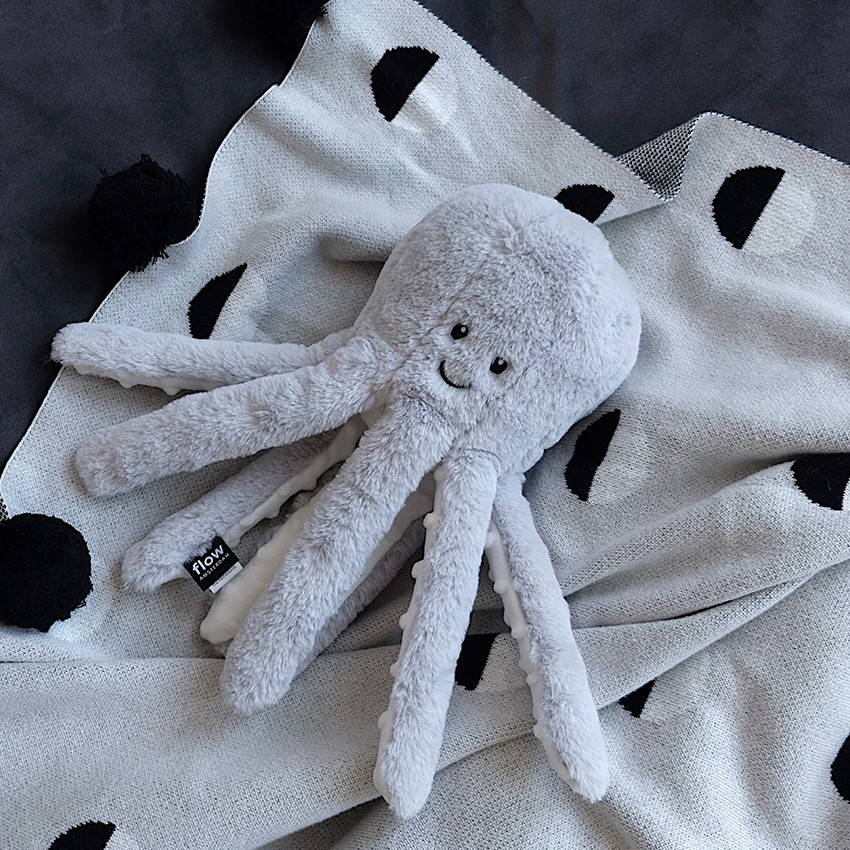 Peluche battements de coeur - Pieuvre Olly - Gris - à piles  