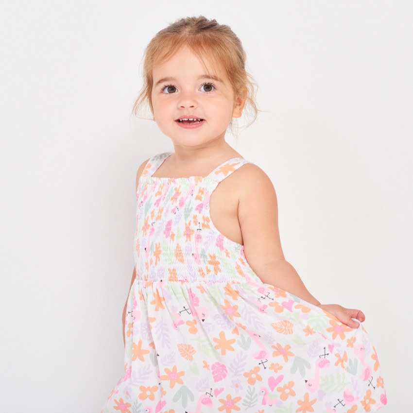 Robe à smocks imprimé fantaisie pour bébé fille 