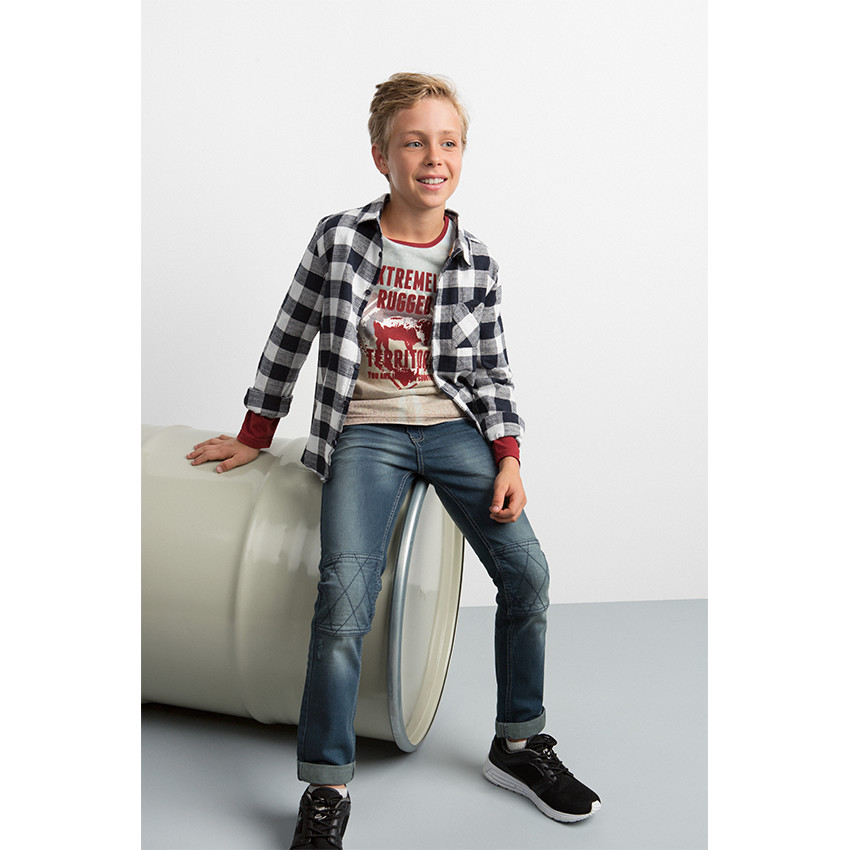 Junior ) Slim-fit jeans met used effect en kruisjes aan de knieën 