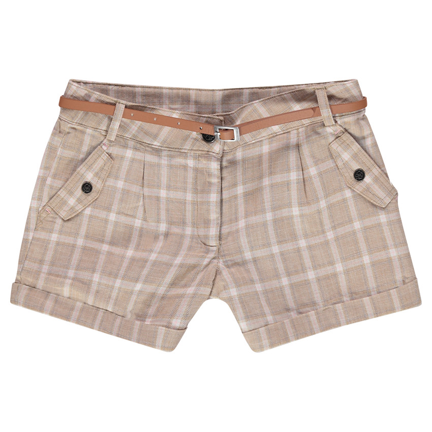 Junior - Short à carreaux et ceinture en simili cuir 