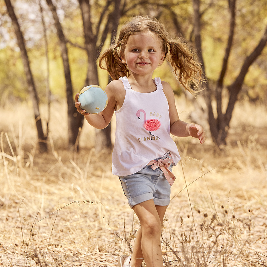 Effen top met flamingo print 3D bloemblaadjes effect voor baby meisjes 