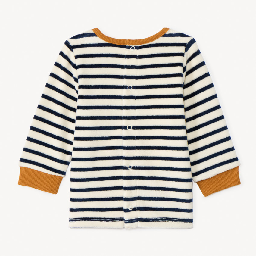 Pyjama 2 pièces en velours rayé pour bébé garçon avec finitions différentes selon l'âge 