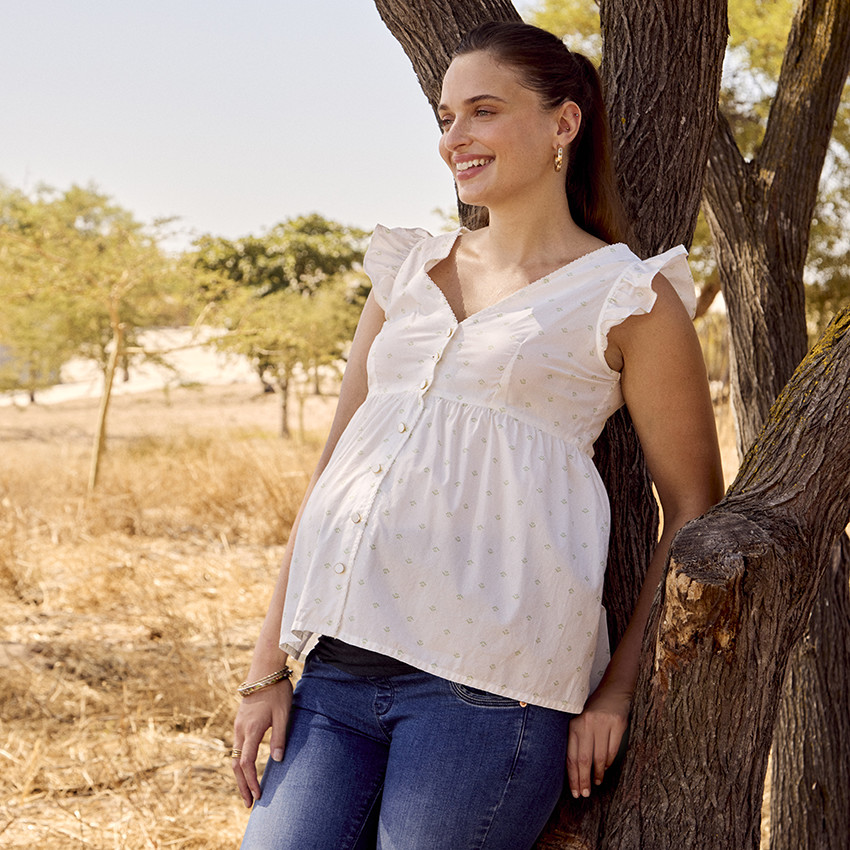 Chemisier manches courtes volantées et imprimé pour femme 