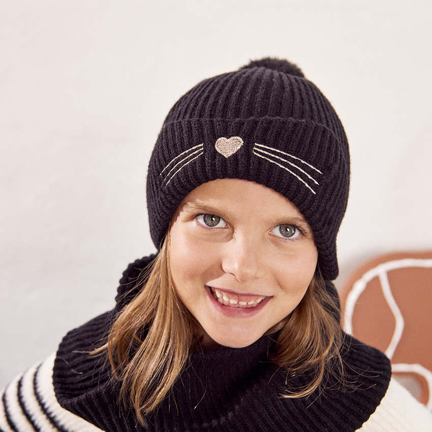 Ensemble en tricot bonnet chat + snood pour fille 