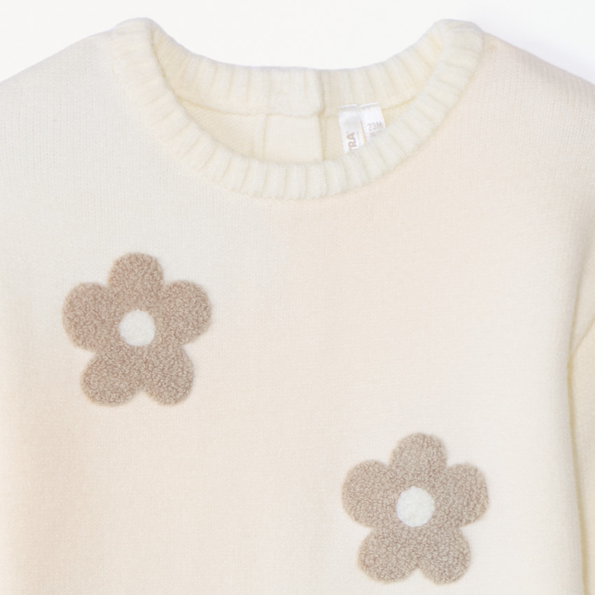 Pull tricot à fleurs en bouclettes 3D pour bébé fille 
