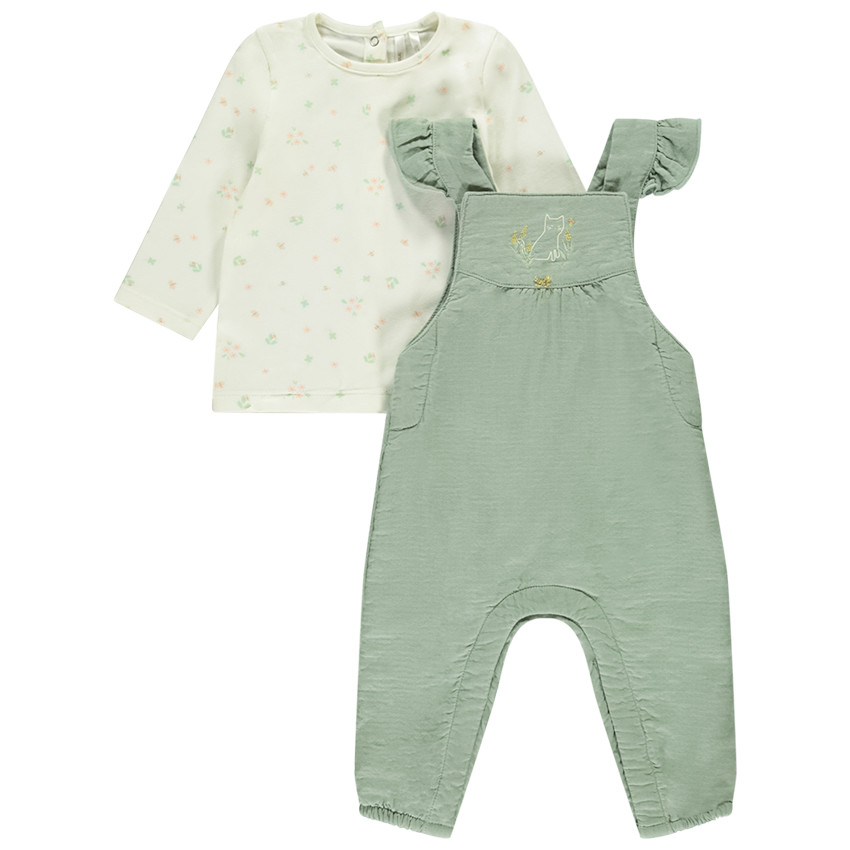 Ensemble 2 pièces avec salopette longue pour bébé fille 