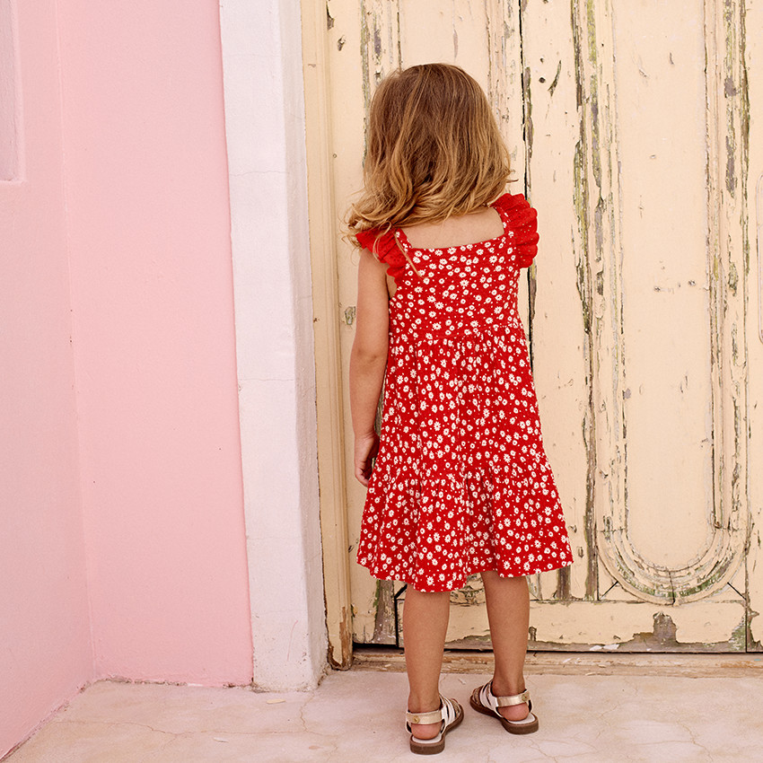 Jurk met korte mouwen bedrukt in cloqué mesh voor baby meisjes 