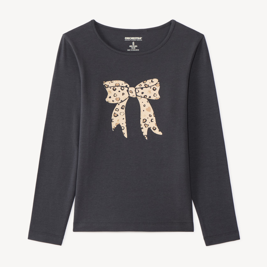 T-shirt manches longues fille avec imprimé fantaisie et paillettes 