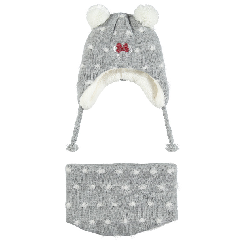 Ensemble van muts en sjaal met voering van sherpastof en motief van Disney Minnie 