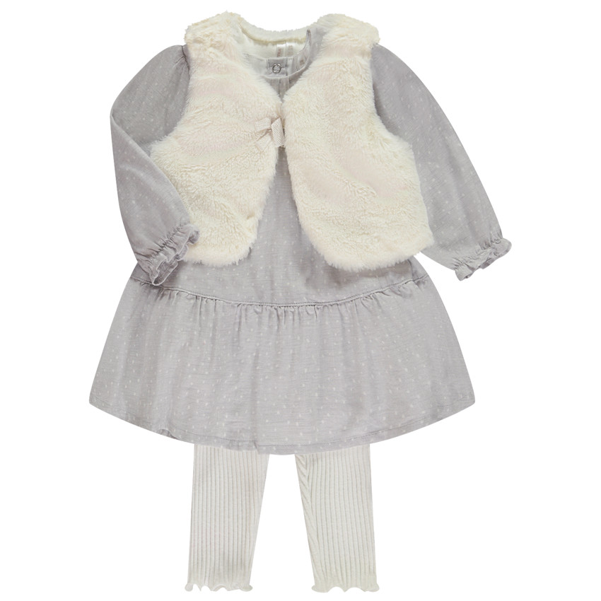 Ensemble robe fantaisie + gilet et caleçon pour bébé fille 
