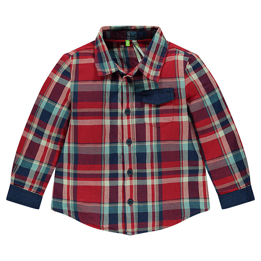 Chemise manches longues à carreaux contrastés 