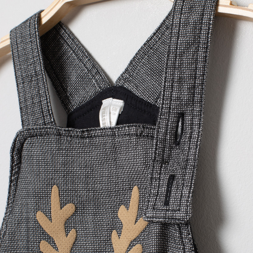 Lange gevoerde salopette met patroon van elanden in de geest van Kerstmis 