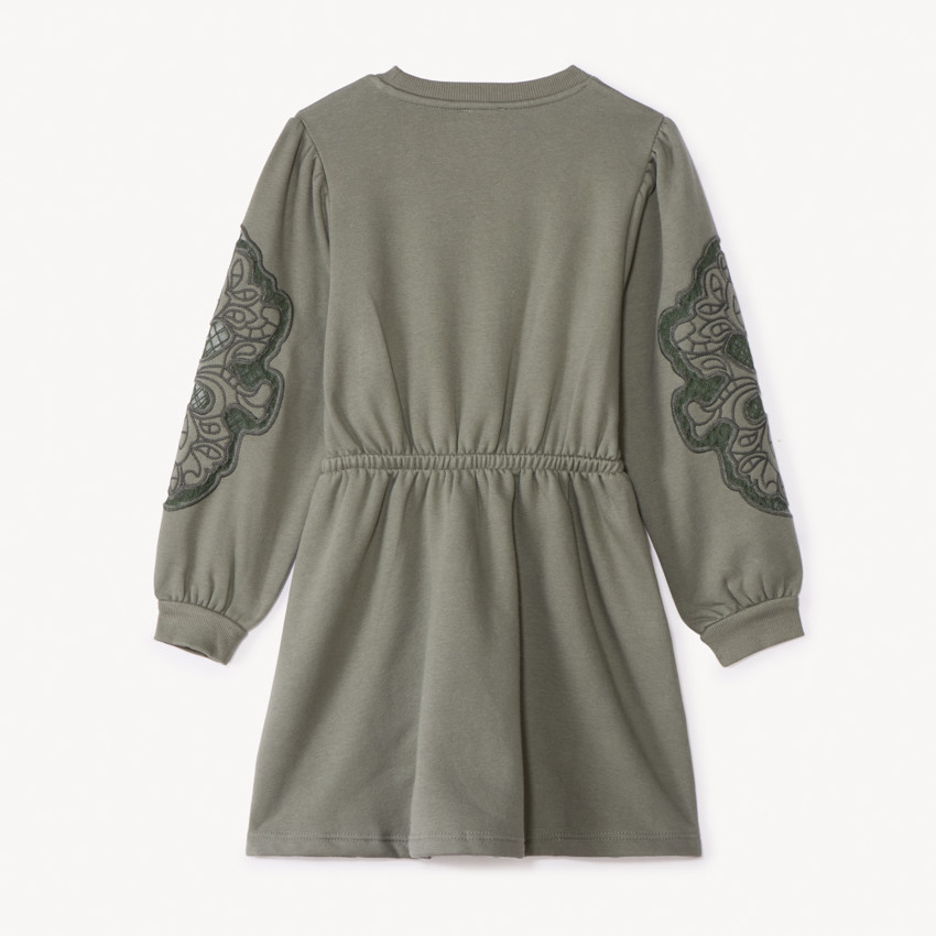 Lange mouw geborduurde fleece jurk voor meisjes 