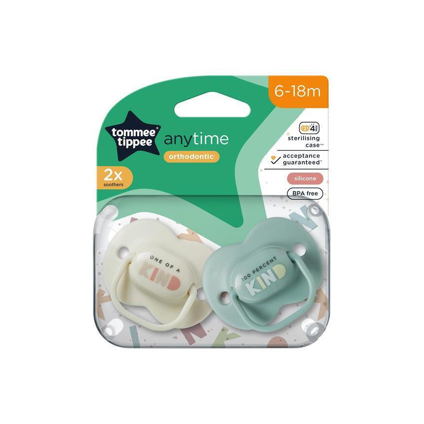 SILICON PACIFIER TOMMEE TIPPEE 2X 0-6M ANYTIME STHR 