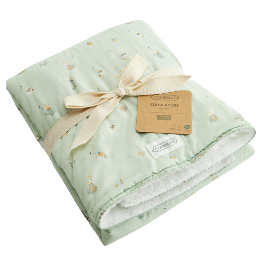 Couverture double face 70 x 100 cm Promenade Bucolique vert 