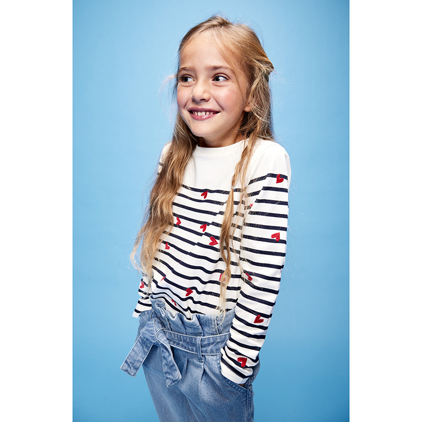 Matrozenshirt met lange mouwen en hartjesprint voor meisjes 