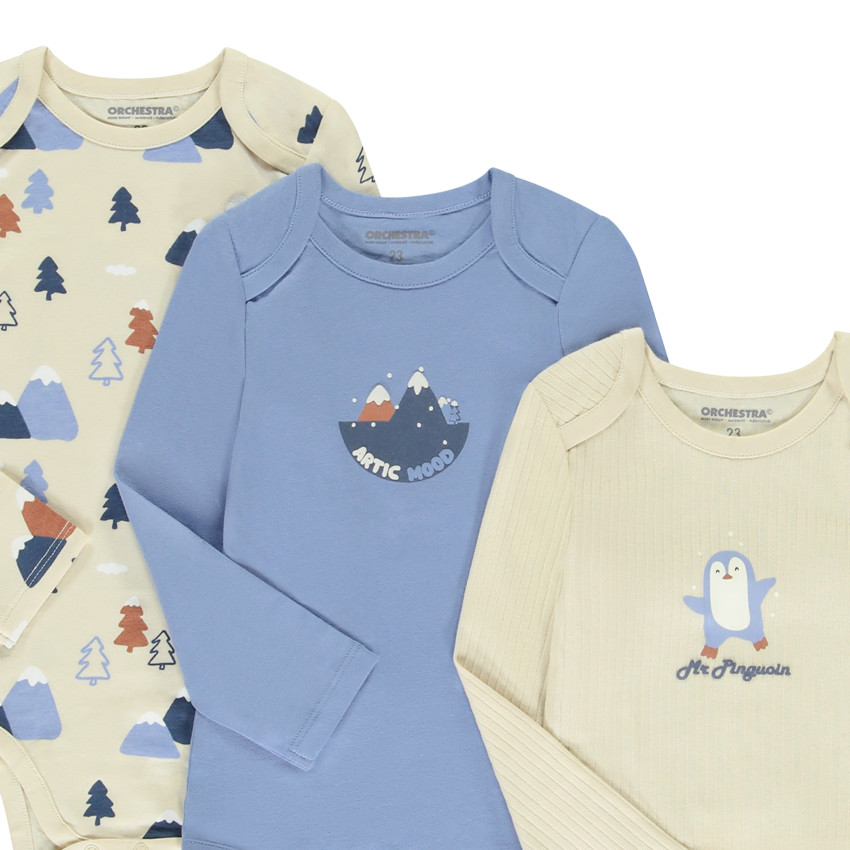 Set van 7 bodies met lange mouwen en Arctic motieven voor jongens met verschillende openingen afhankelijk van de leeftijd 