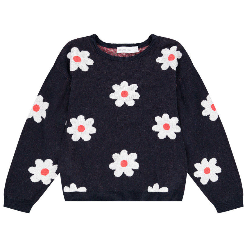 Trui van tricot met bloemen in jacquard voor meisjes 