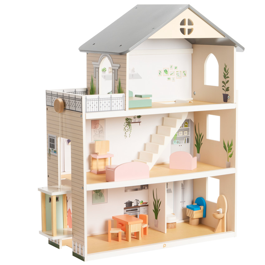 Maison de poupées aménagée en bois 