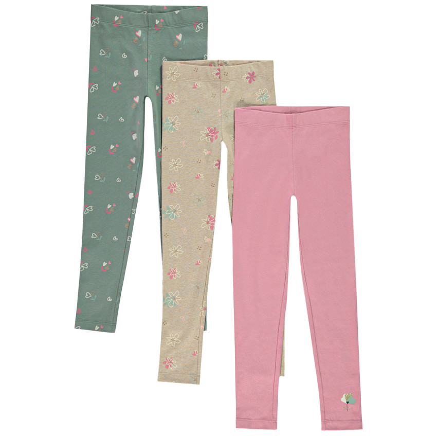 Lot de 3 leggings fantaisie motifs fleurs pour fille 