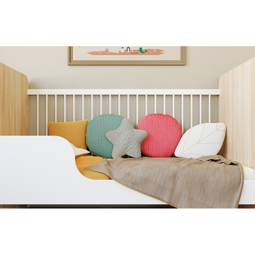 Rond decoratiekussen in modulair katoenen gaze, te gebruiken als bed- of boxomranding 