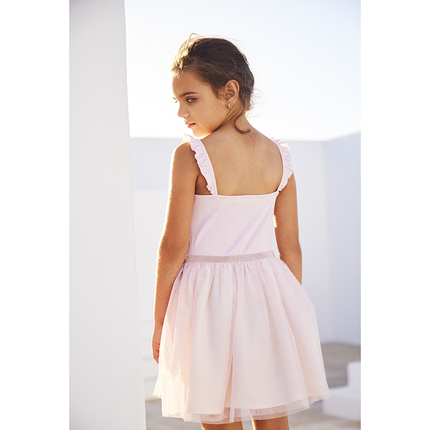 Jurk met bretellen 2-in-1 effect met vlinderprint in pailletten voor meisjes 