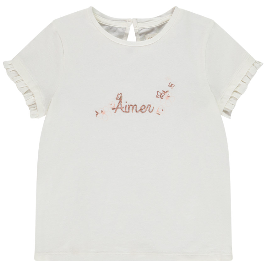 T-shirt manches courtes à broderie dorée pour fille 