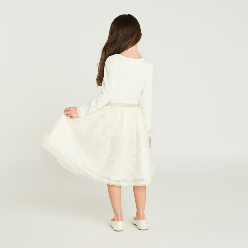 Robe manches longues effet 2 en 1 en tulle brodé pour fille 