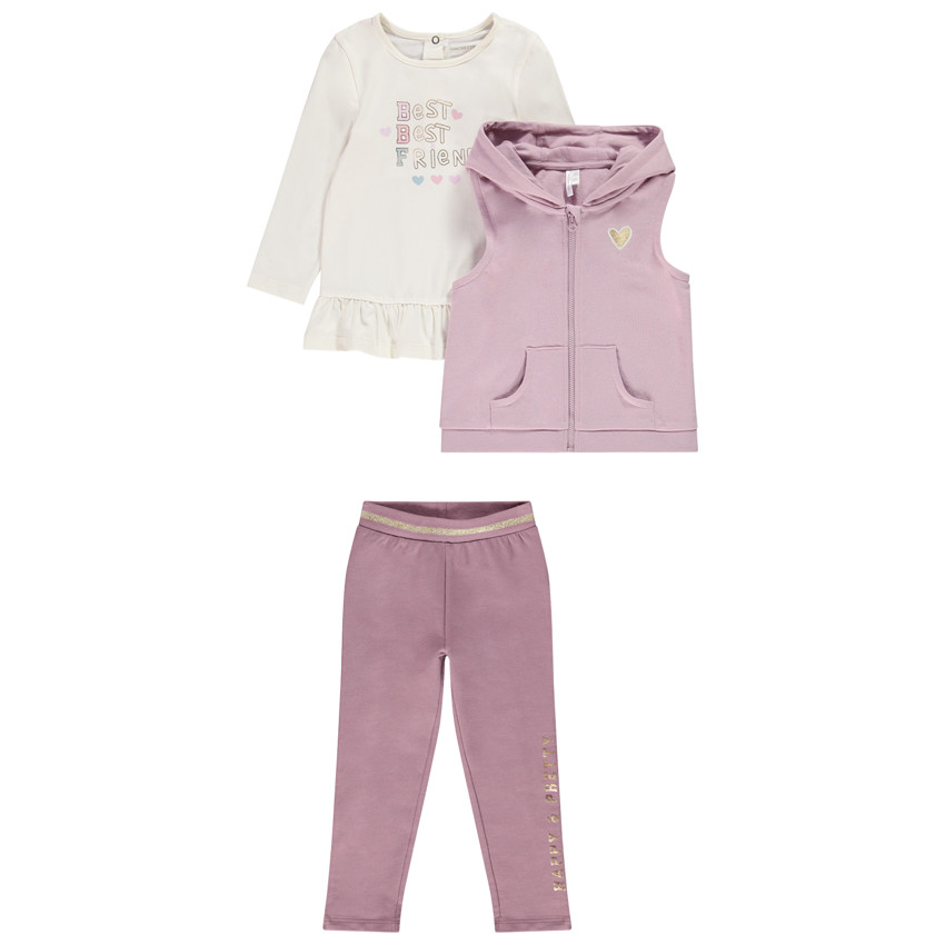 Vest zonder mouwen + T-shirt met lange mouwen + Legging voor baby meisje 