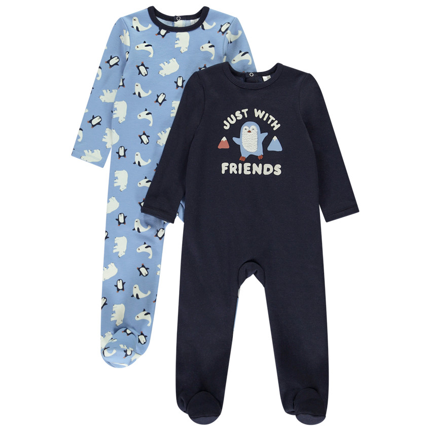 Set van 2 pyjama motieven Pingouin voor baby jongen met verschillende openingen afhankelijk van de leeftijd 