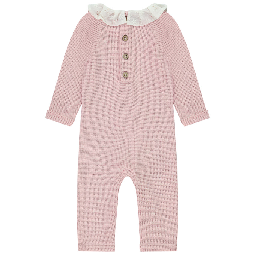Combinaison longue uni rose avec col fantaisie pour bébé fille 