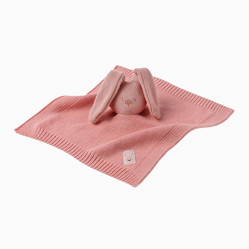 Doudou en tricot lapin 26cm - Rose 