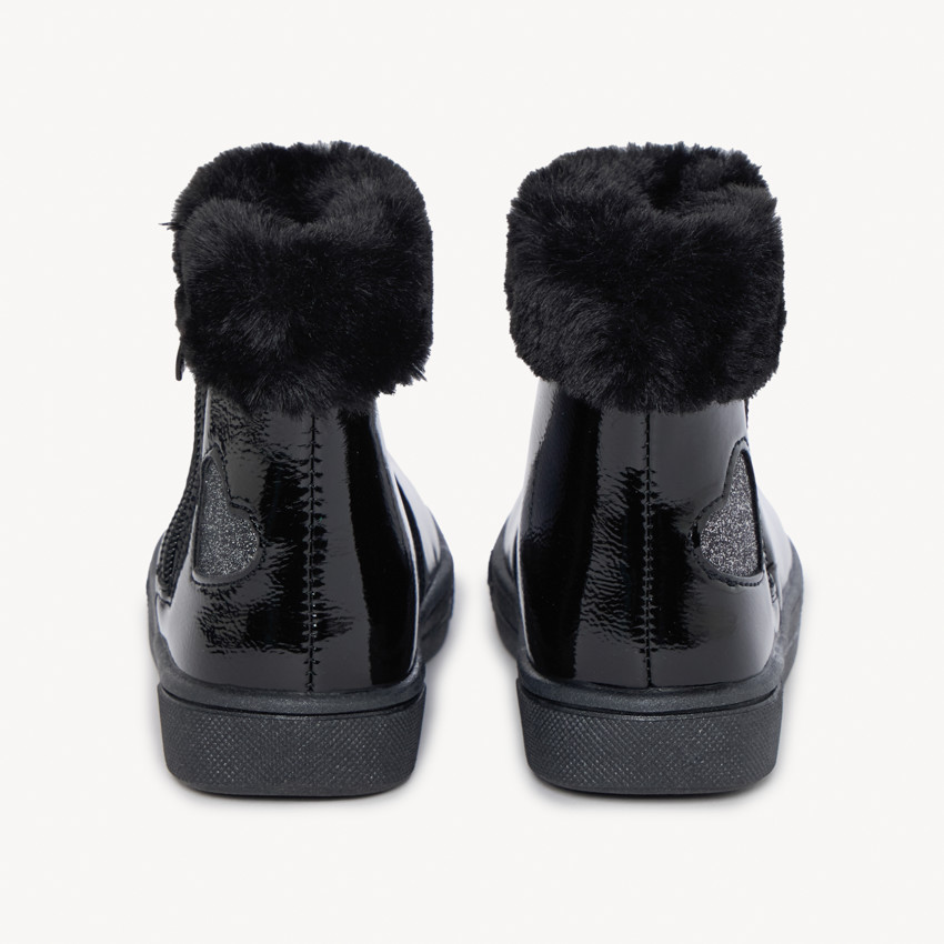 Bottines vernies à col en fausse fourrure pour bébé fille 