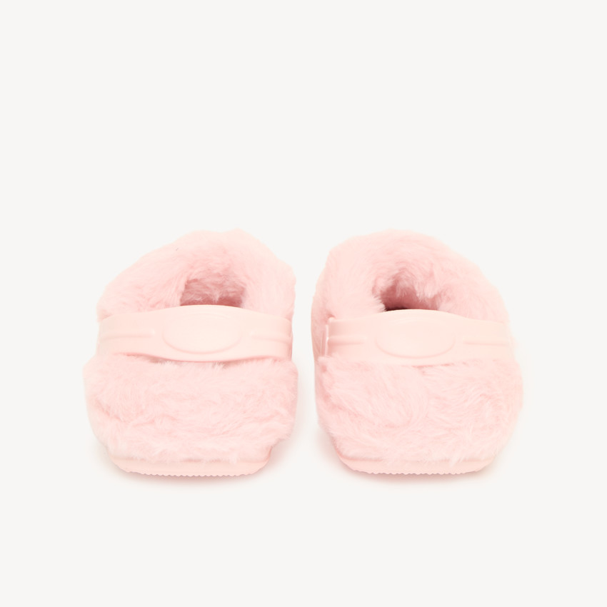 Babyschoentjes voor meisjes in klompenstijl met nepbont en patch 