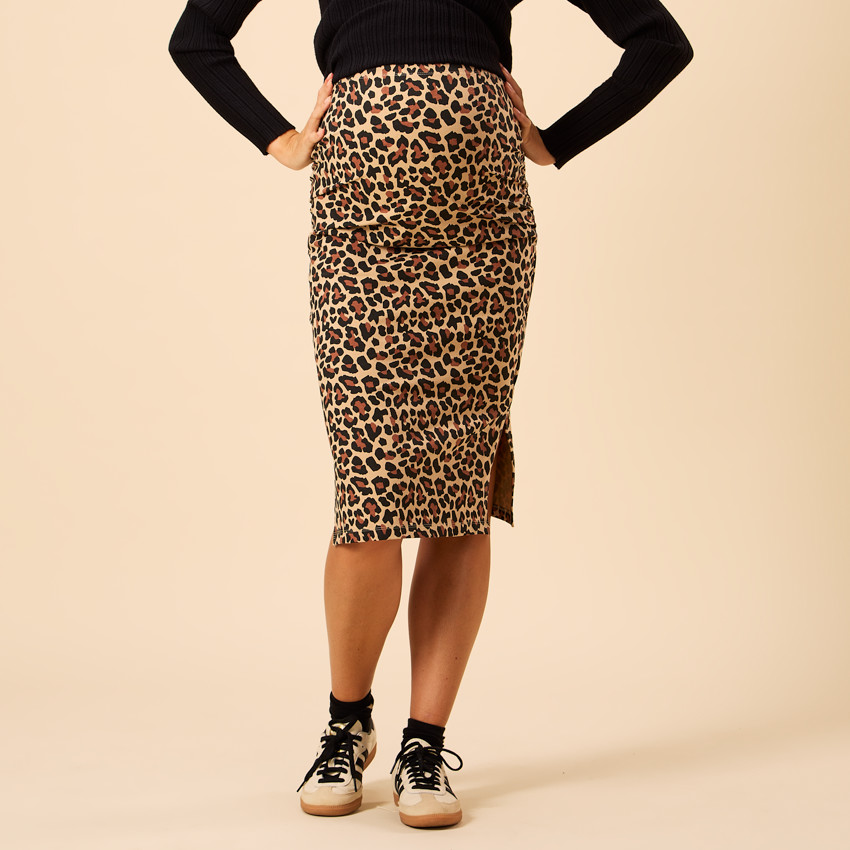 Lange rok met luipaardprint en split voor dames 