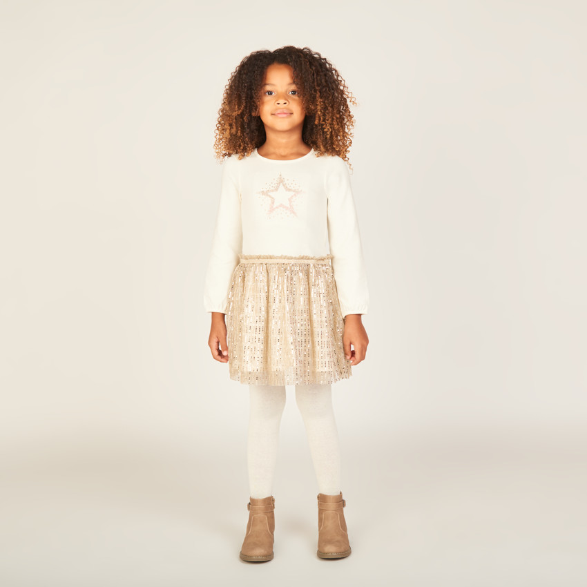 Robe de fête manches longues scintillante effet 2 en 1 pour fille 