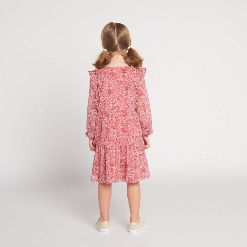 Robe manches longue en voile imprimé floral pour fille  