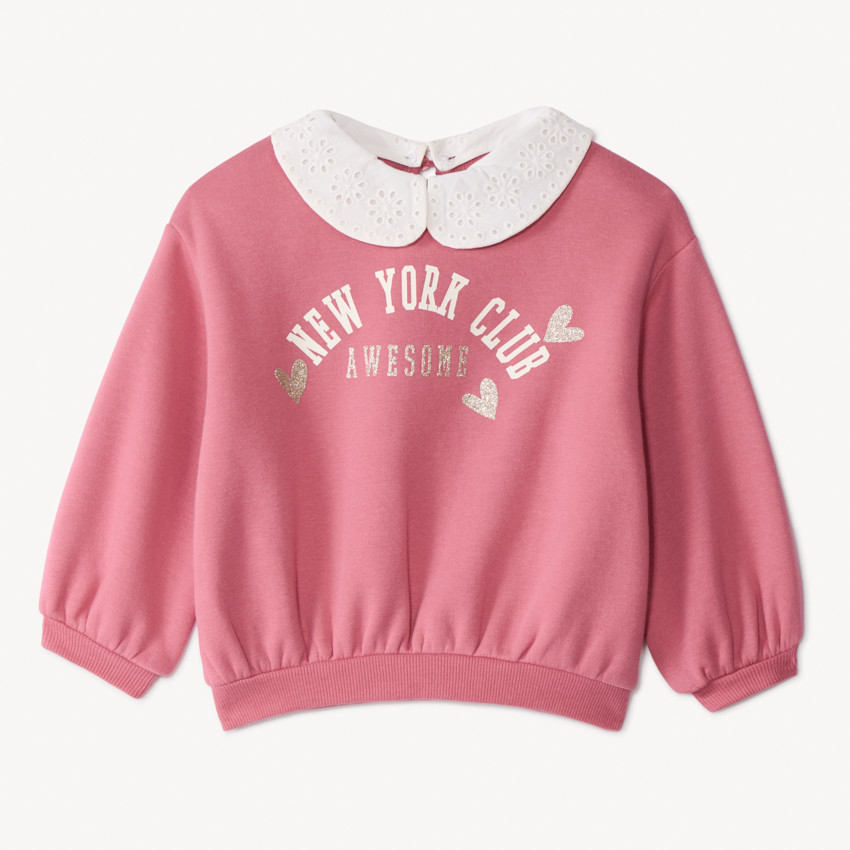 Sweatshirt fleece fantasie met afneembare Claudine kraag voor babymeisje 