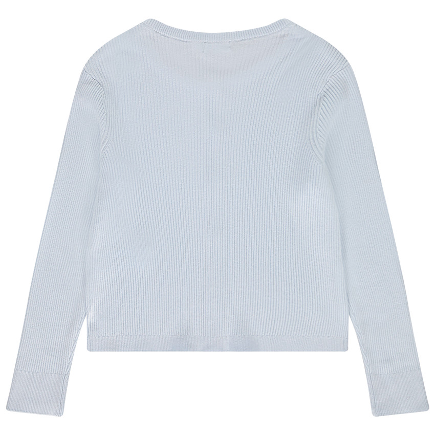Gilet uni à manches longues en tricot côte 2x2 pour fille  
