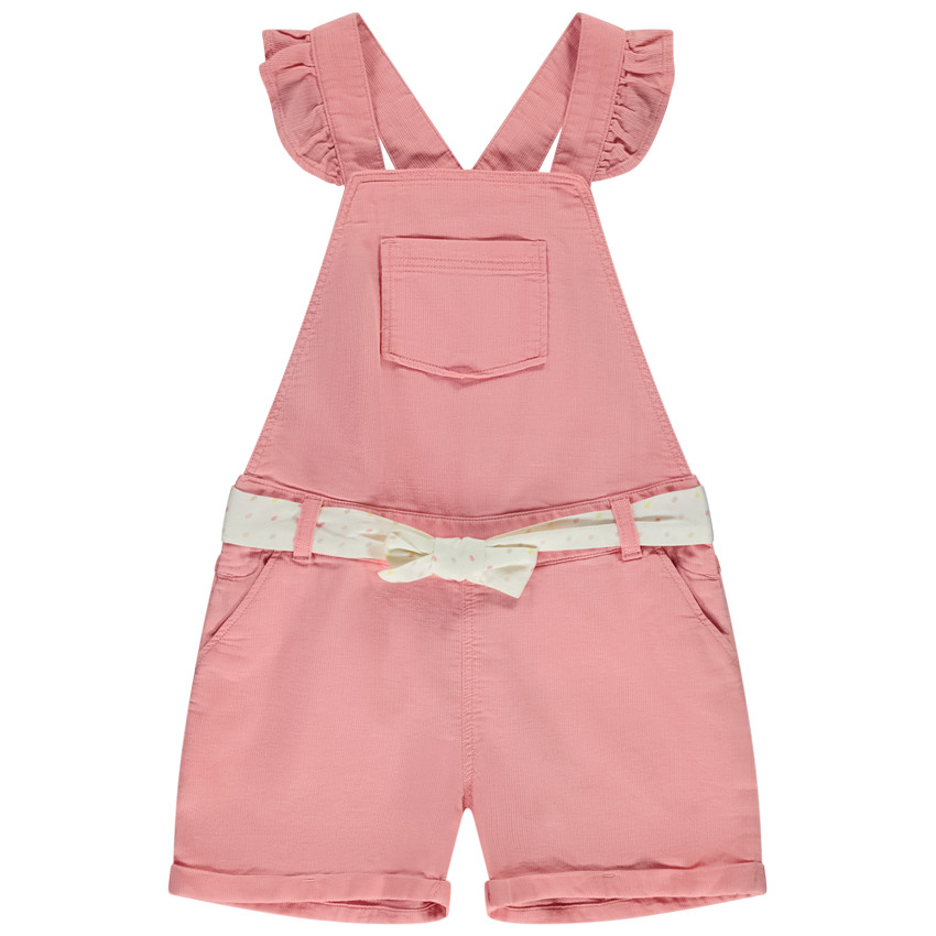 Salopette unie à bretelles volantées et ceinture pour fille 